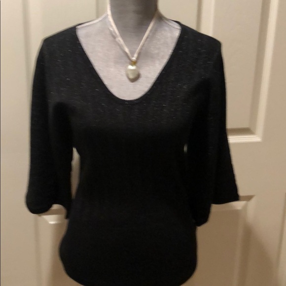 Black with sparkle dolman 3/4 length sleeve top - Picture 1 of 6